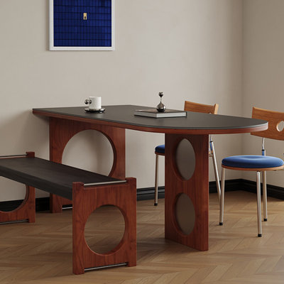 Creative Design Art-shaped Rock Slab Pine Desk