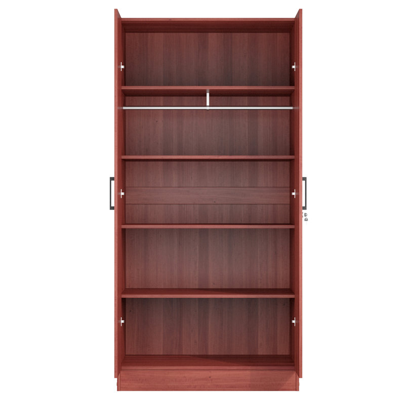 Armoire 2 portes Neiman, porte à miroir, Acajou
