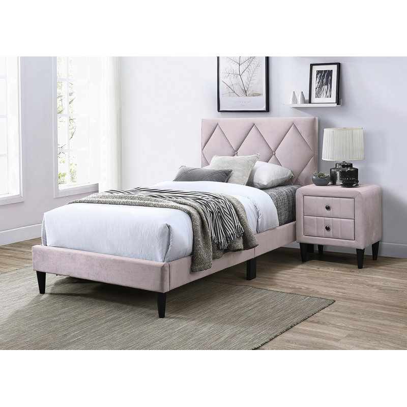 Tête de lit tapissier réglable en velours capitonné, Plein, Rose