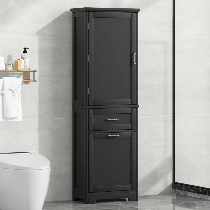 Tall Bathroom Storage Cabinet, Freestanding Storage Cabinet With Two Different Size Drawers And Adjustable Shelf, MDF Board With Painted Finish