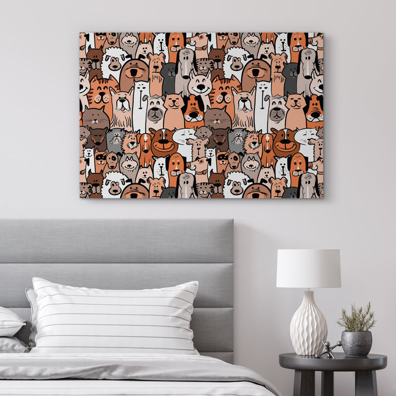 Collage d'animaux orange et brun avec de jolies images pour la décoration d'une chambre d'enfant, Toile tendue