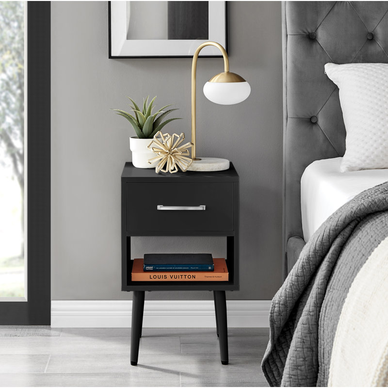 Taylor 1 Drawer Bedside Table, Black/Silver