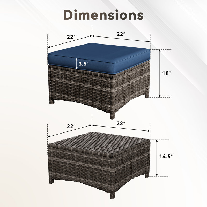 Anahit Wicker Outdoor Ottoman (Set of 2), Navy