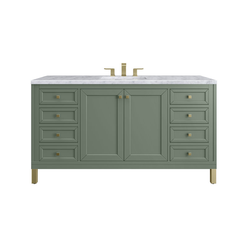 Chicago 60'' W Double Vanity, Smokey Celadon, Carrara White, 8" Widespread