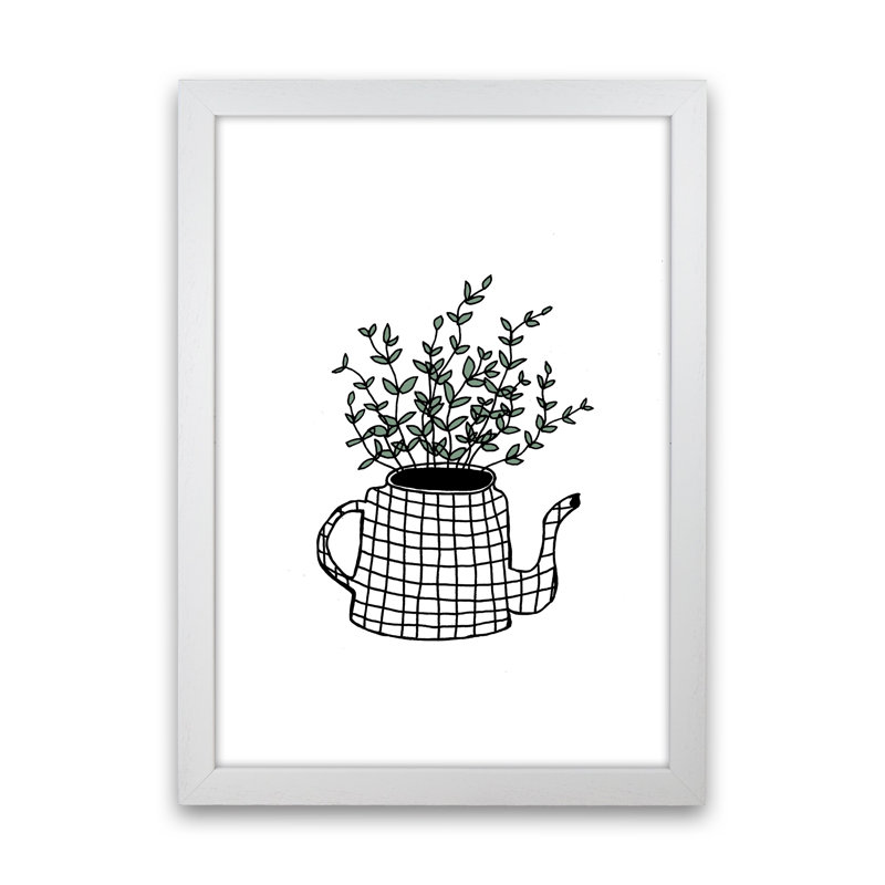 Teapot Plants Green by Carissa Tanton - Print, 88cm H x 64cm W x 3cm D, White Framed