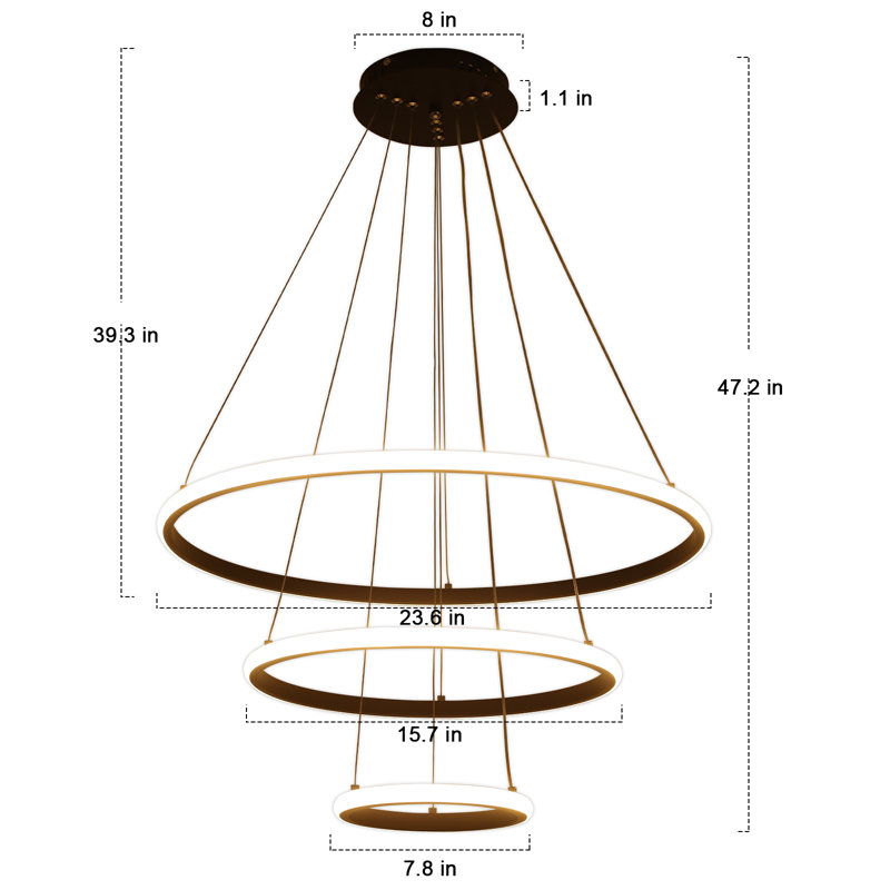 Dado 3 - Light LED Tiered Chandelier, 47.2" H x 23.6" W x 23.6" D, Black