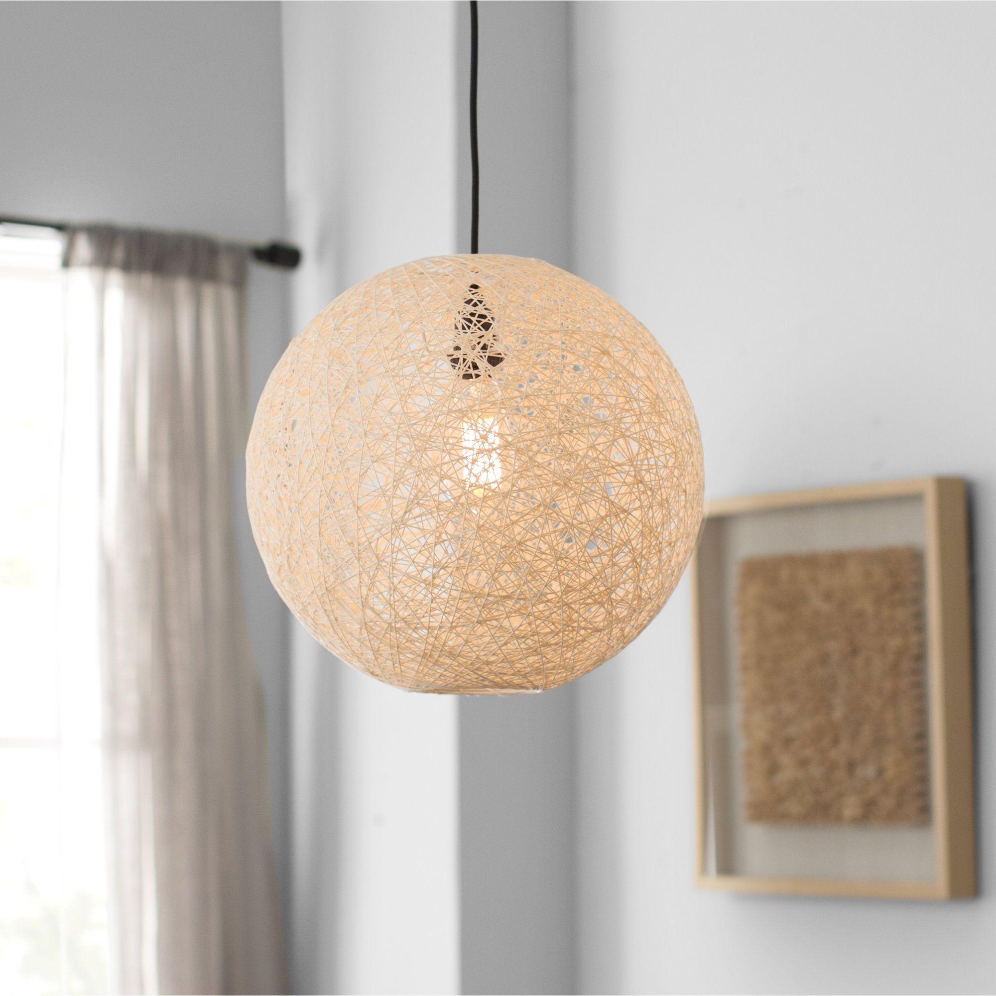 Aline Single Light Rattan Dimmable Plug-in Pendant, 13.5" H x 15" W x 15" D