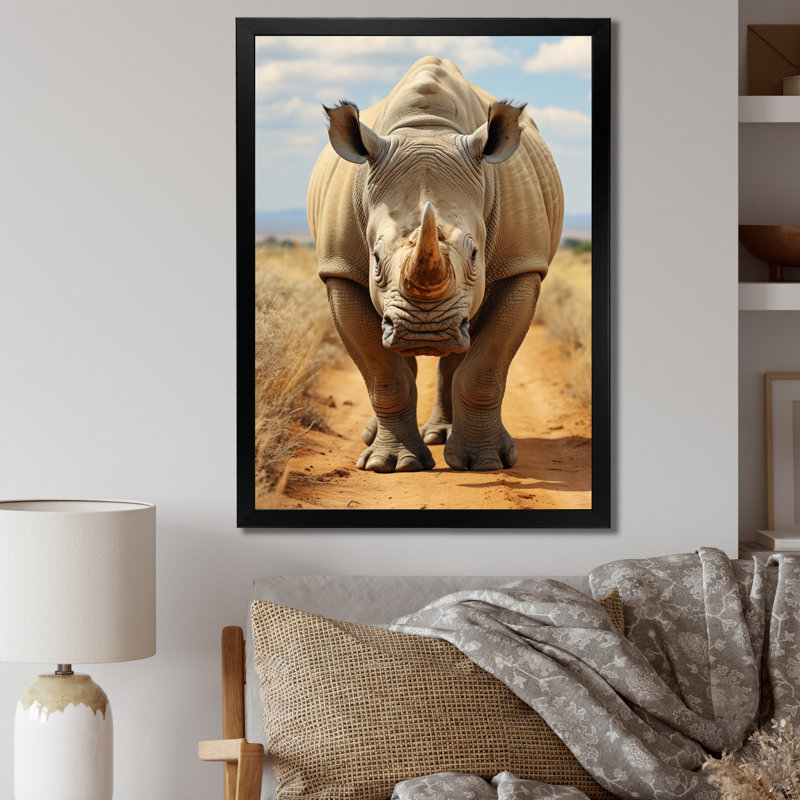 Impression sur toile «African Rhincoeros Extremely Angry II - Animals», Cadre simple noir, H 20 po x l 12 po x P 1 po