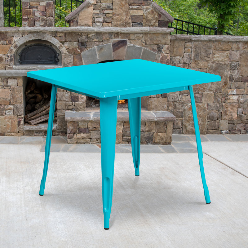 Table carrée intérieure / extérieure en métal Feodora 31,5 po, Bleu sarcelle