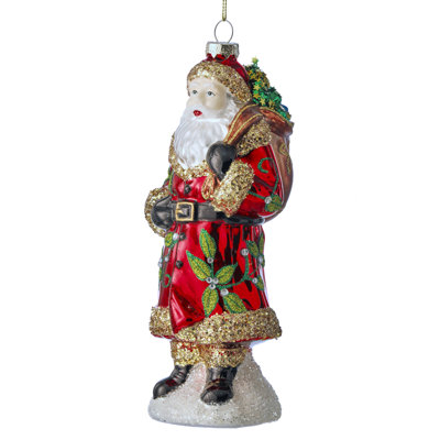 8" Glass Santa W/Sack Ornament