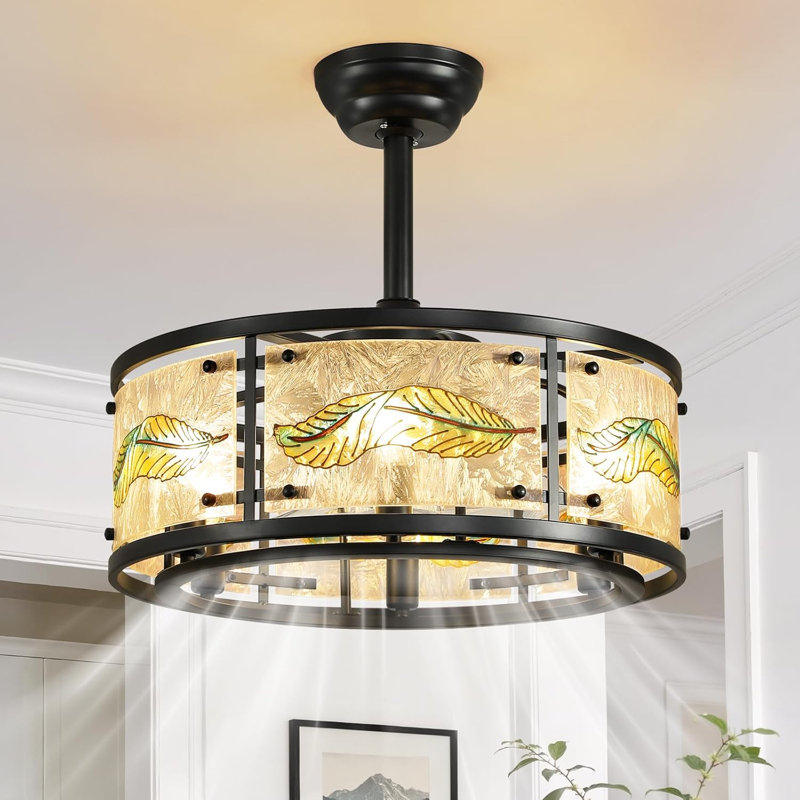 20" Black Caged Ceiling Fan With Lights, Fandelier Ceiling Fan With Lights Remote Control, 6 Speeds Mid Century Chandelier Ceiling Fan For Bedroom Living Room Nursery