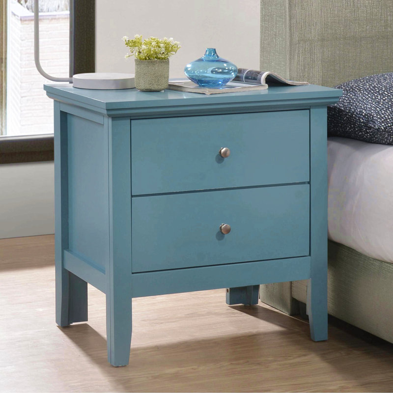 Table de chevet élégante bleu sarcelle avec tiroirs de rangement, armoire de chevet moderne pour la chambre à coucher