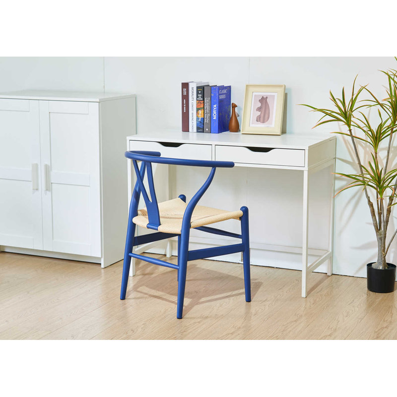 Doran Solid Wood Stacking Side Dining Chair, Blue/Natural