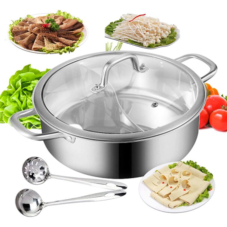 Yzakka Stainless Steel Hot Pot Pot without Divider for Induction Cooktop  Gas Stove, 30 CM 13 OZ, Include Pot Spoon