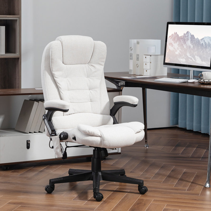 High Back Vibration Massage Office Chair With 6 Vibration Points, Linen, Cream White