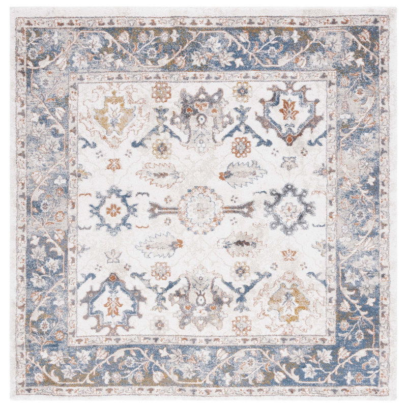 Gumm Oriental Blue/White/Brown Area Rug, Square 6'7"