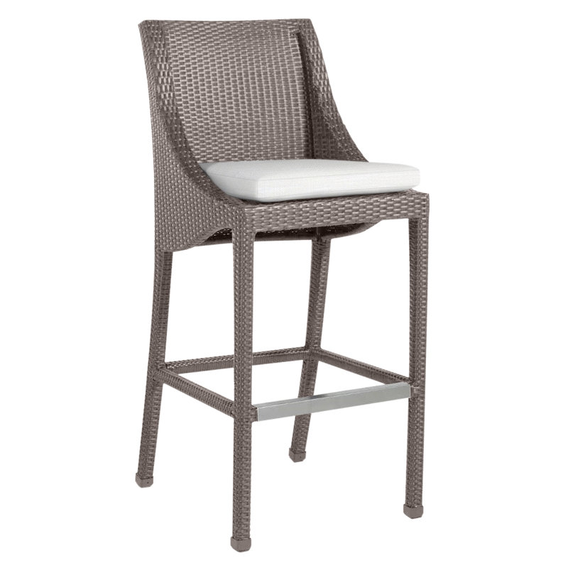 Athena Patio Bar Stool with Cushion, Oyster, No Welt, Rollo Lace InsideOut® Linen