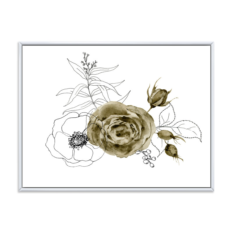 Anémone Bouquet de fleurs avec branches d'eucalyptus I - Peinture sur toile, H 12 po x l 20 po x p 1 po, Cadre flottant blanc