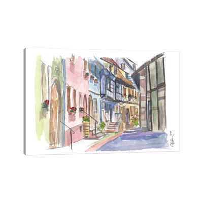 Scène de rue Riquewihr, village d'Alsace, France, par Markus & Martina Bleichner - Toile tendue avec châssis sur toile tendue