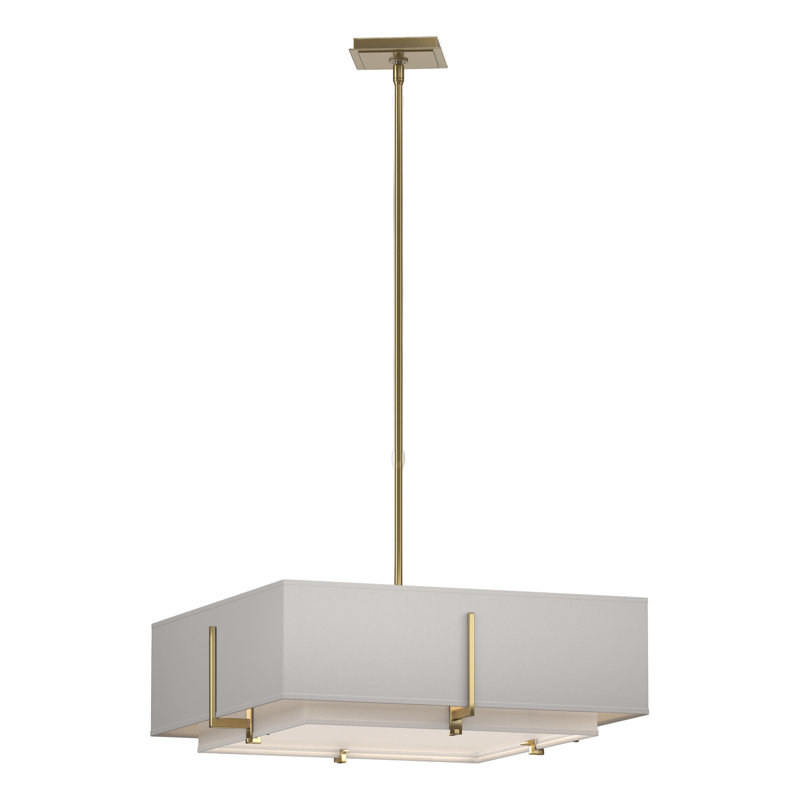 Exos 4 - Light Unique Square Pendant, Medium, Flax Shade, Modern Brass