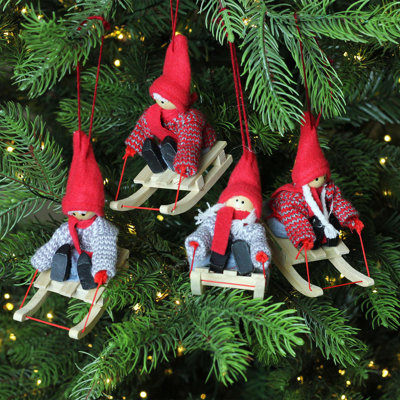 Ensemble de 4 décorations de Noël pour enfants sur traîneaux, 4 po
