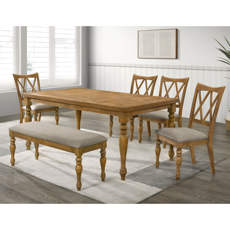 Ensemble de 6 pièces en chêne naturel antique avec banc Halt Whistle 