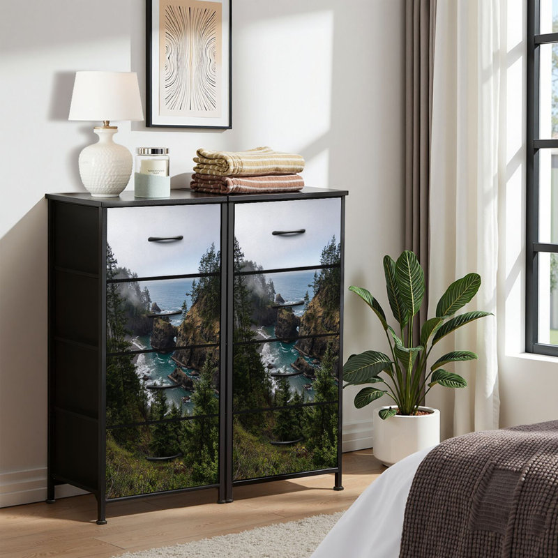 4 Drawer Dresser for Bedroom, Narrow Chest of Drawers, Wooden Top and Study Iron Frame 18"x37.5"-(WxH)