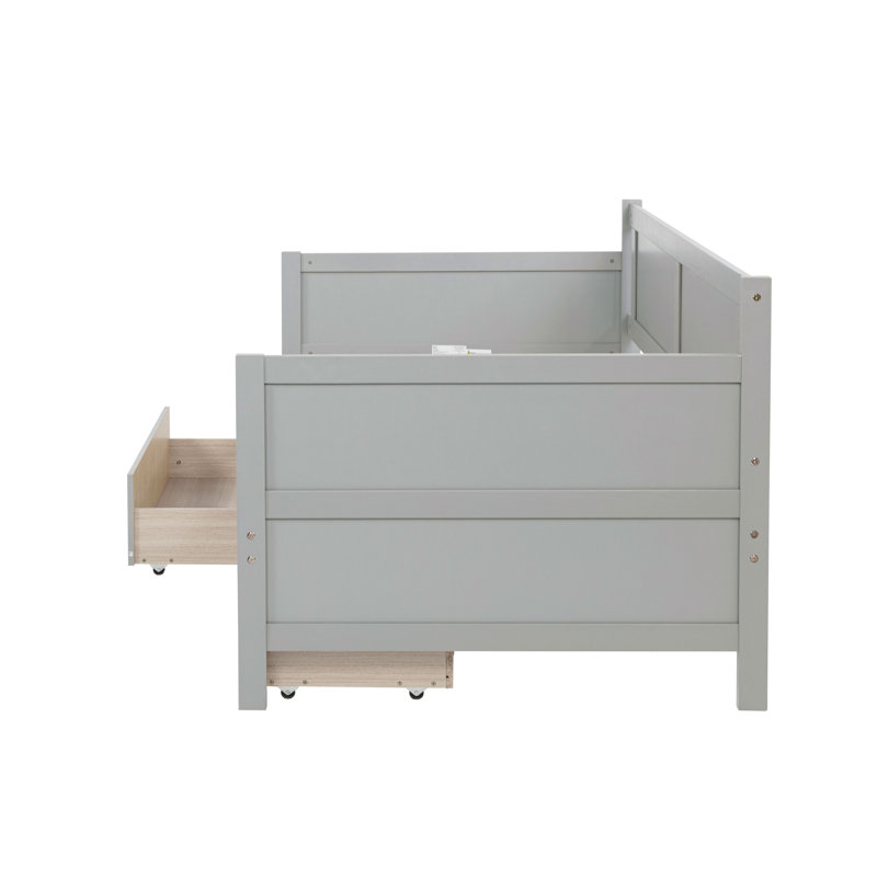 Twin Size Pine Wood Daybed With Two Storage Drawers, Gray