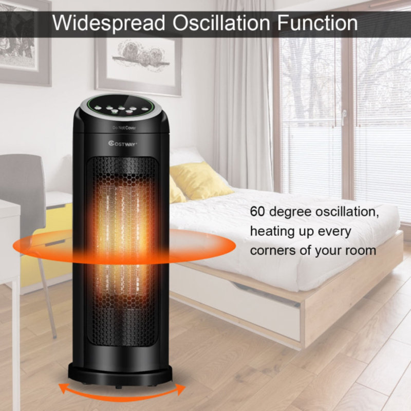 17 Inch Black Electric Space Heater, 1500 W LED Portable Oscillating PTC Ceramic Space Heater for Indoor Use