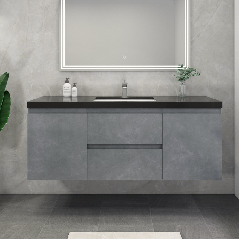 Ensemble de meuble-lavabo mural simple 60 po Castin, Gris ciment