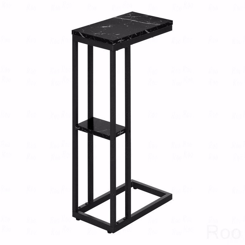 Table d'appoint, en forme de C, bout, côté, collation, stratifié aspect marbre, métal, contemporain, moderne, Noir
