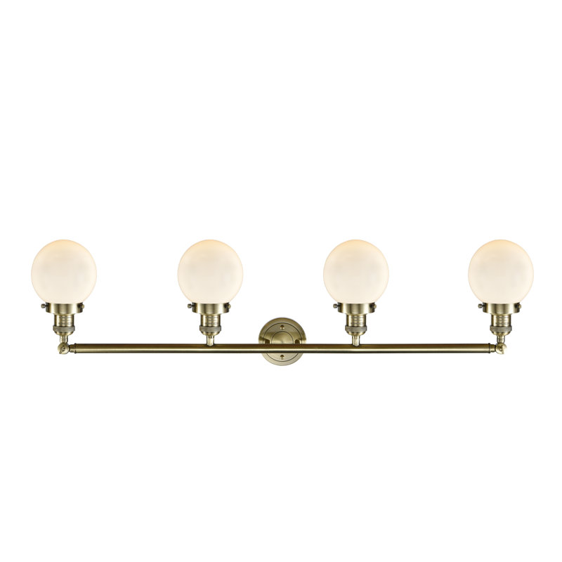 Éclairage pour meuble-lavabo en laiton antique à 4 lumières Lorri, Laiton antique, Blanc mat, Incandescente