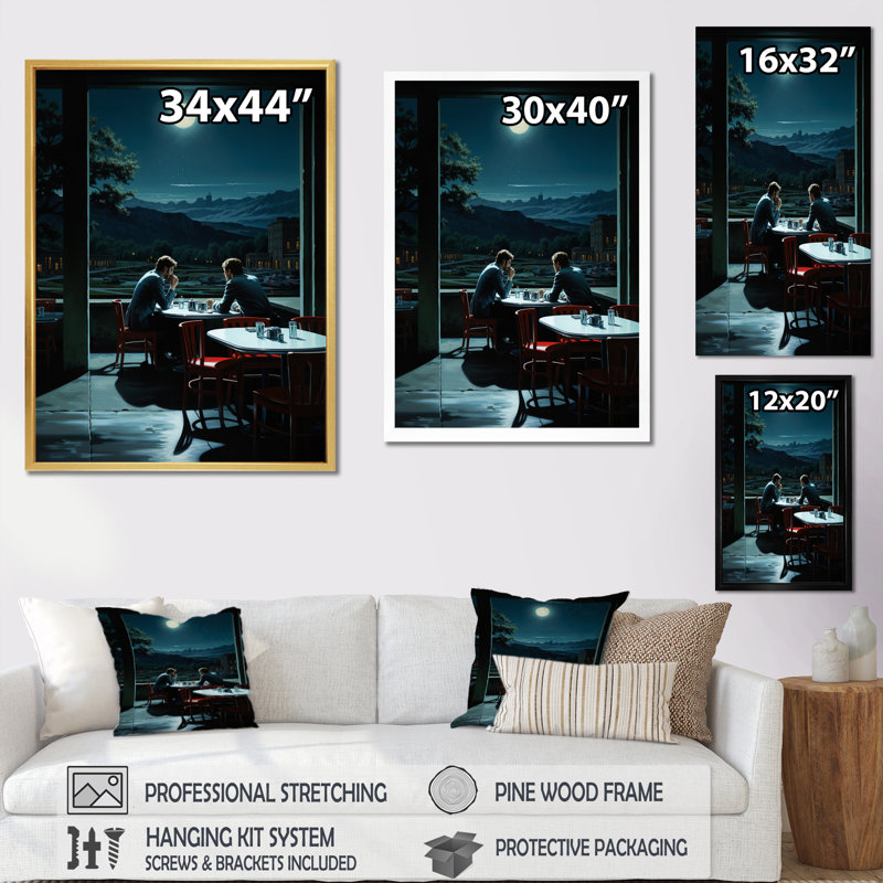 Chef-d'œuvre Nighthawks par Edward I - Art mural de salon, Cadre photo blanc, H 32 po x l 24 po x P 1 po