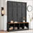 Multi-Functional Hall Tree with 4 Hidden Hanging Hooks, Wood Grain Bench-1259492810