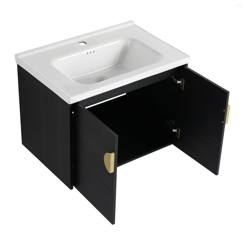 Meuble-lavabo à fermeture en douceur de 40 po avec lavabo et petites tablettes de rangement