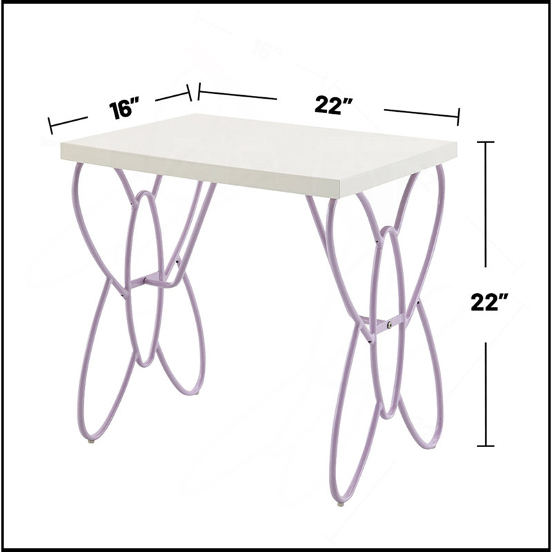 Table de chevet Butterfly Design, blanc et mauve clair