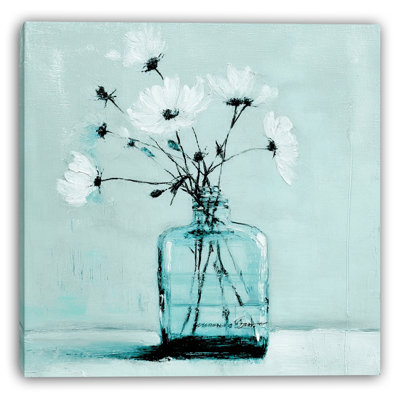 «White Blossoms in Aqua», reproduction d'art sur toile tendue