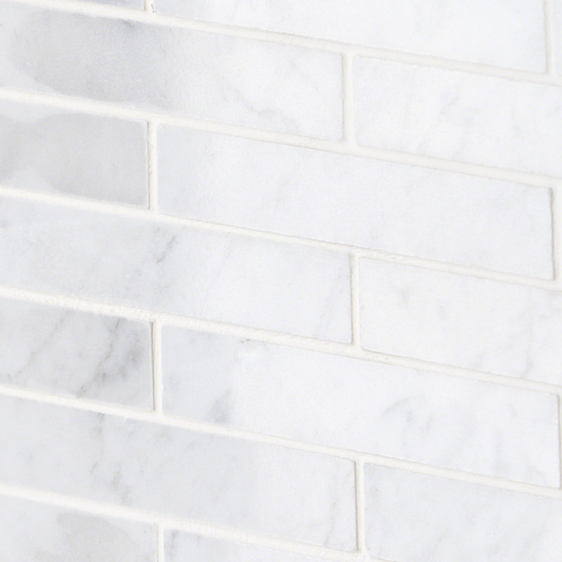 Oriental 1" x 4" Brick Brick Joint Mosaic Wall Tile, White Carrara
