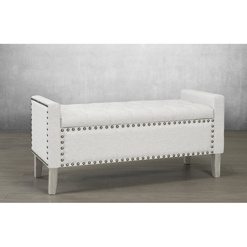 Banc de rangement rembourré Kingsley, Blanc cassé