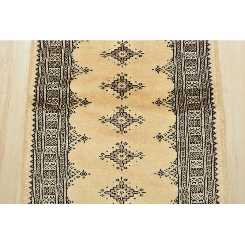 Tapis de couloir oriental beige en laine noué à la main 2 pi 7 po x 7 pi Bokhara Jaldar