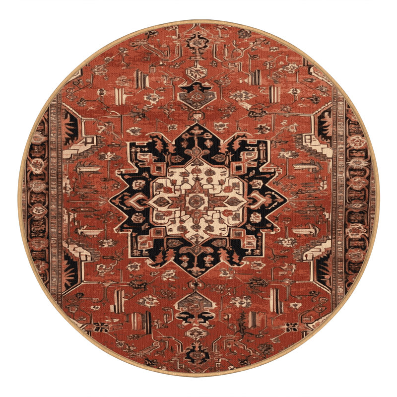 Machine Washable Persian Brown Area Rug, Round 7'