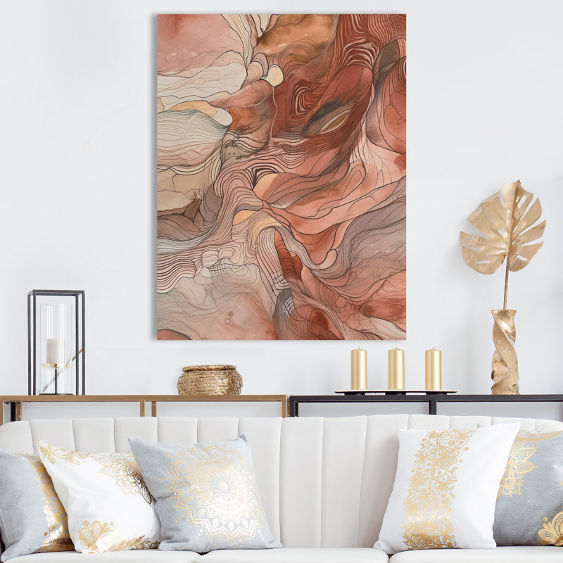 Chocolat, rêves, terre cuite, aquarelle - peinture abstraite, art mural, 44" H x 34" W, Toile tendue