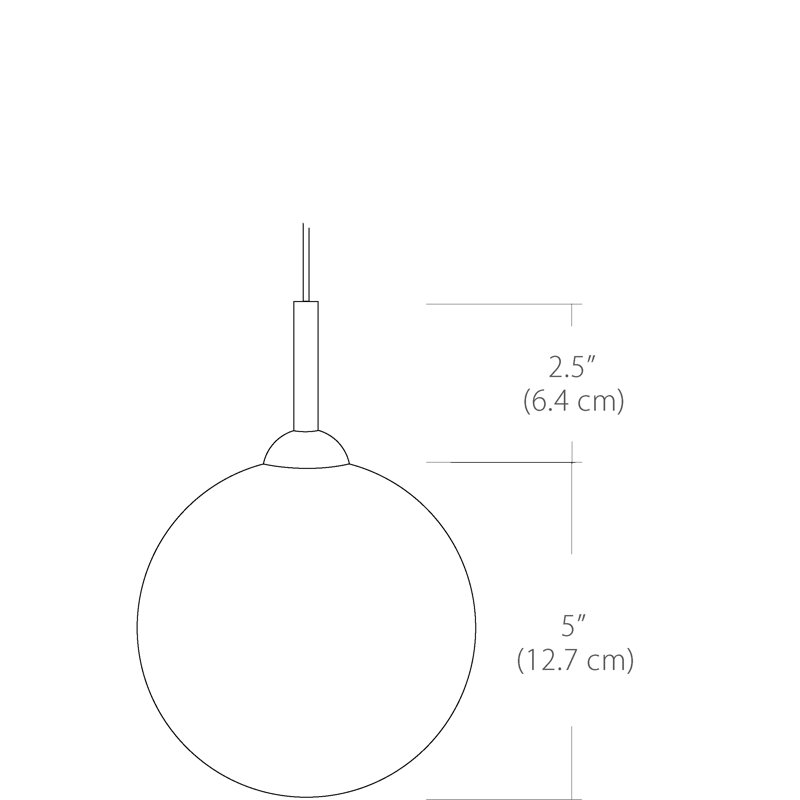 Petit luminaire suspendu en verre blanc, Chrome poli, H 5 po x l 5 po x P 5 po