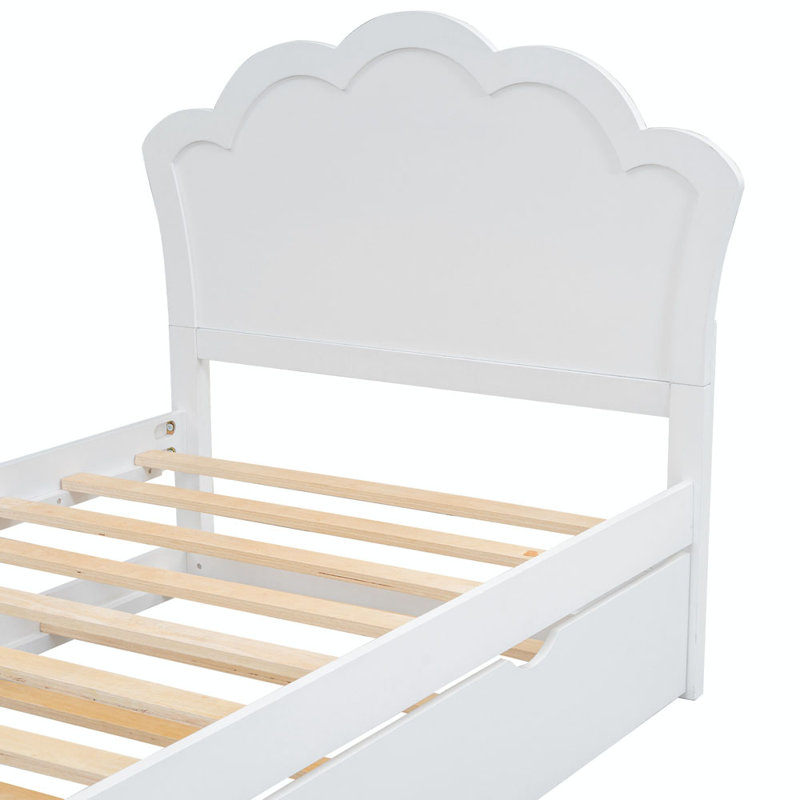 Ela Wood Platform Bed with Headboard, Twin, White