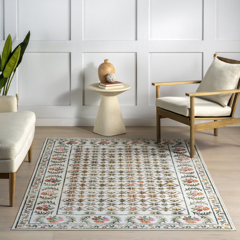  Erina Floral Washable Area Rug, Rectangle 5' x 8'