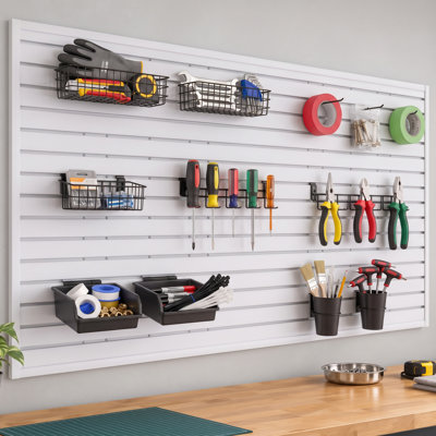 Slatwall Panel 8' X 4' PVC Garage Organizing System With 33Pcs Tool Accessories Set