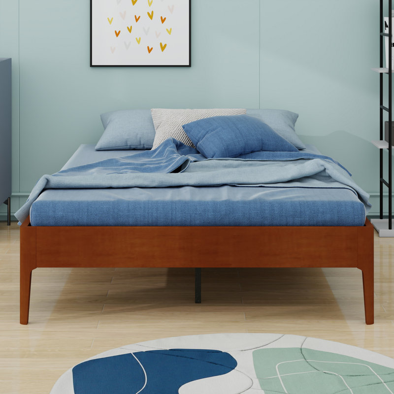Modern Minimalist Platform Bed Featuring Wood Slat, Brown