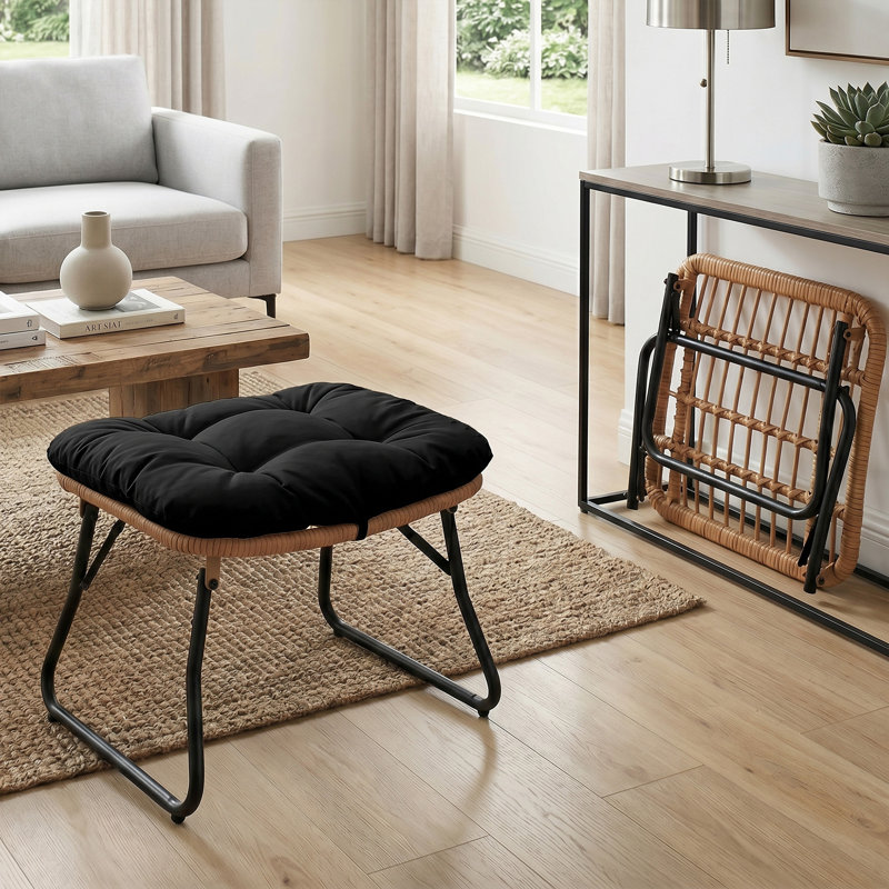 Repose-pieds d'extérieur avec coussin Kacyn, Noir, 1