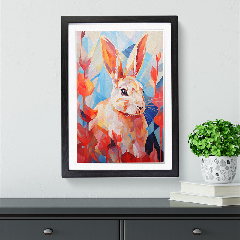 XYZ-FRM-V1223-5349 Rabbit Orphism - Single Picture Frame Print on Wood, 64cm H x 46cm W x 2cm D, Black