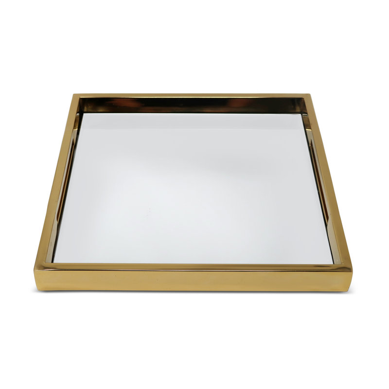 Plateau à miroir carré -, Doré, L 12 po x l 12 po x H 1,25 po